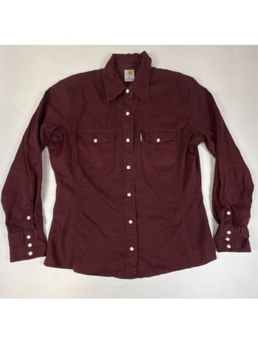 Carhartt Women's Western Snap Shirt Maroon Long Sleeve Cotton Size Medium